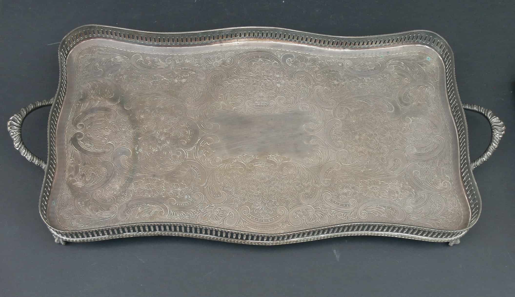 Sheffield Reproduction SILVER Plated On Copper Rococo Tray